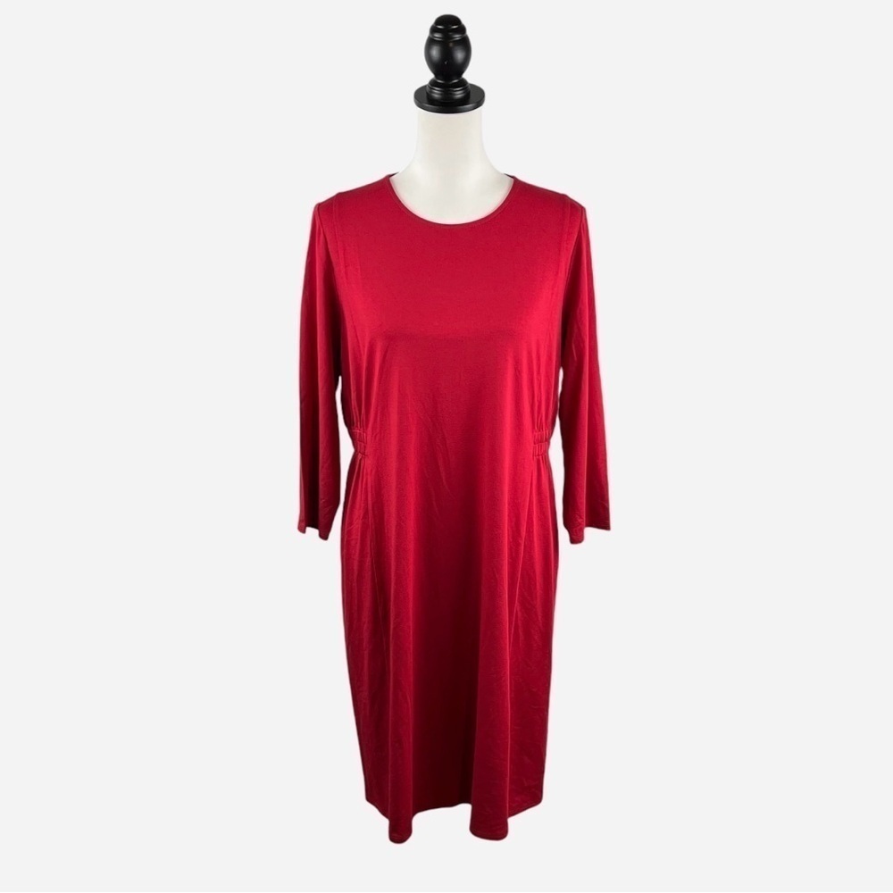 J Jill Wearever Collection 3/4 Sleeve Dress True Red Medium Stretch NEW